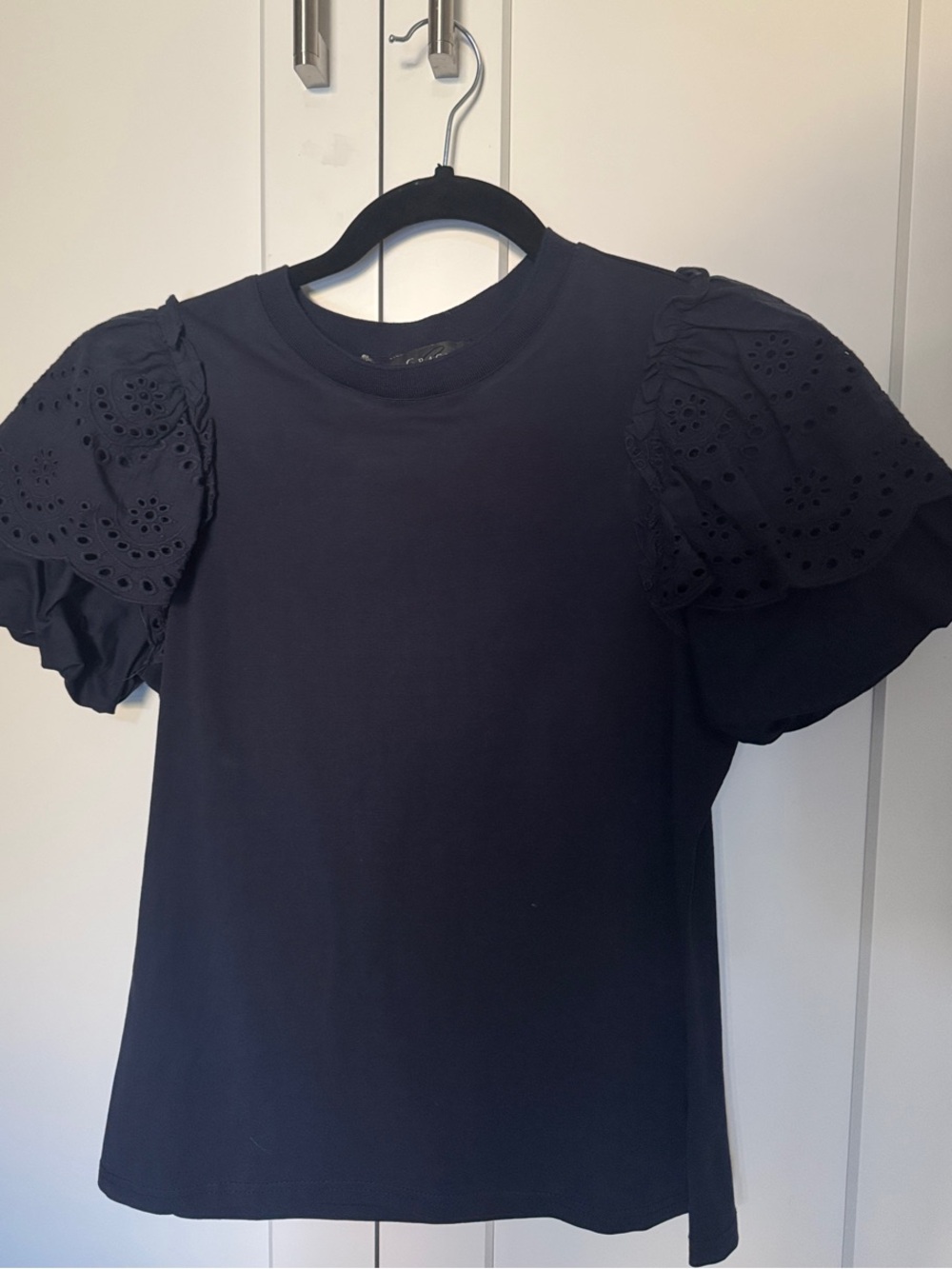 Women’s Black Puff Sleeve Eyelet Tee